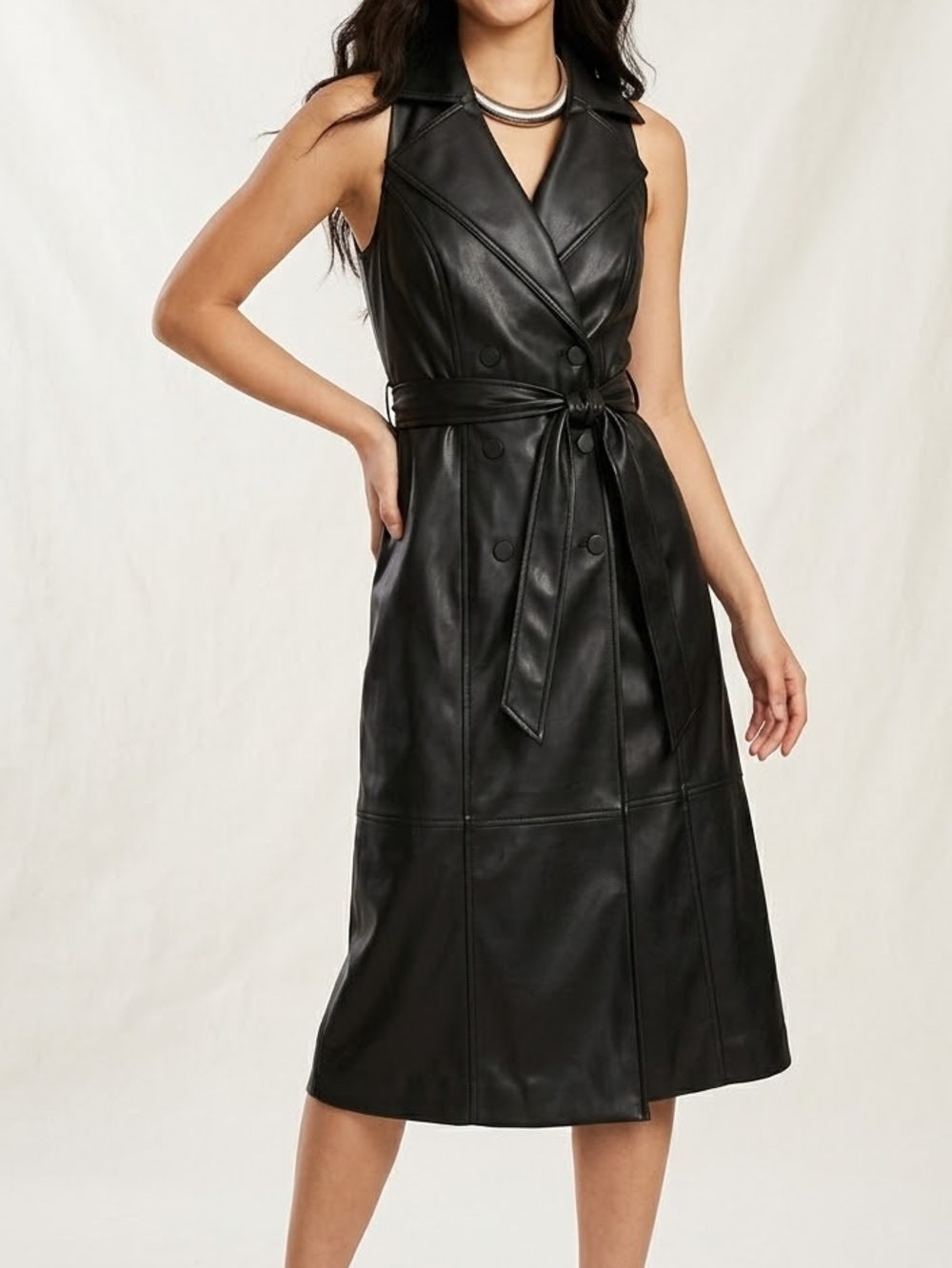 Halter Faux Leather Midi Dress